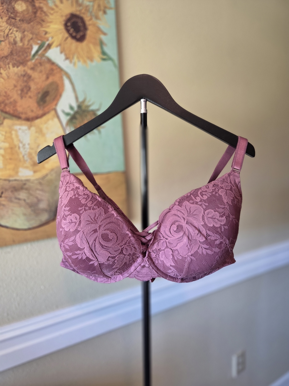 Lace Underwire Push Up Bavk Smoothing Bra in Dusty Rose